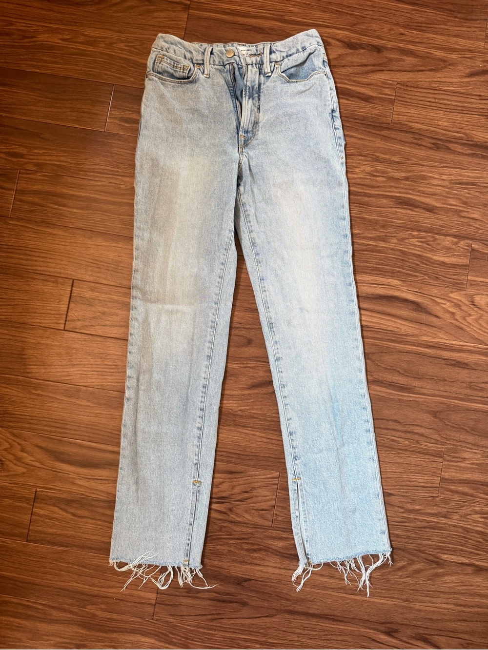 Good American Good Icon Straight Leg Jeans Indigo 118 Size 2/26 Raw Hem - Picture 2 of 4